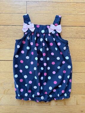 Gymboree Navy Polka Dot Bubble Romper with Pink Bows